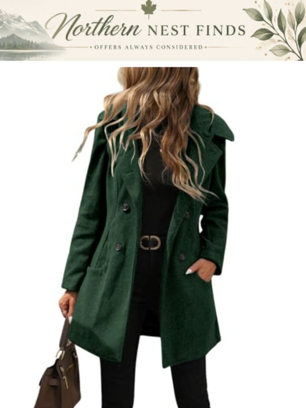 chouyatou Women's Winter Double Breasted Hooded Wool Coat Notch Collar Trench